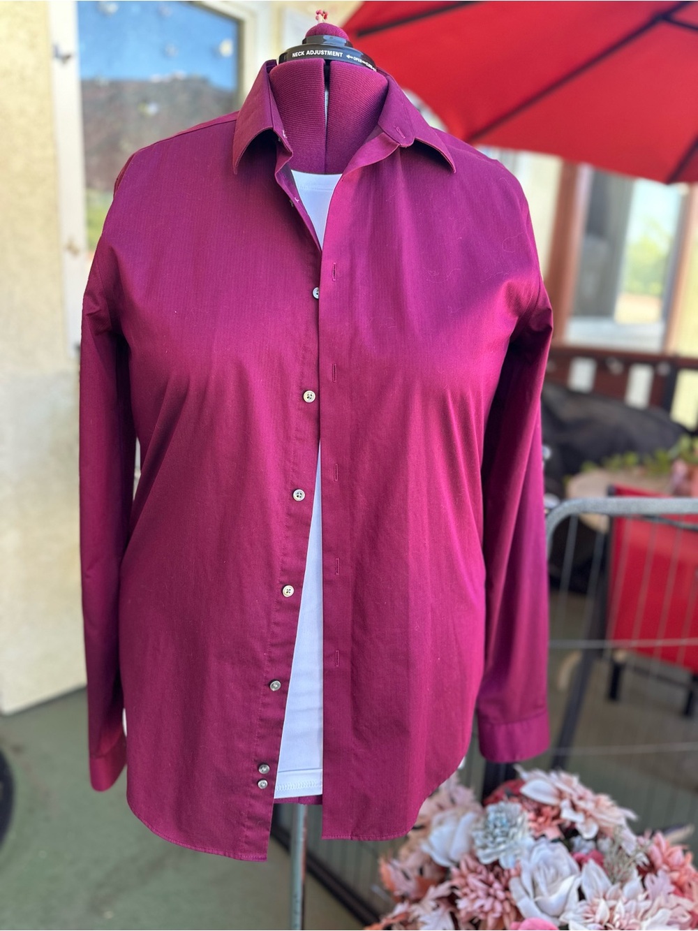 Calvin Klein Steel + Slim Fit Stain Shield Wine Colored Dress Shirt